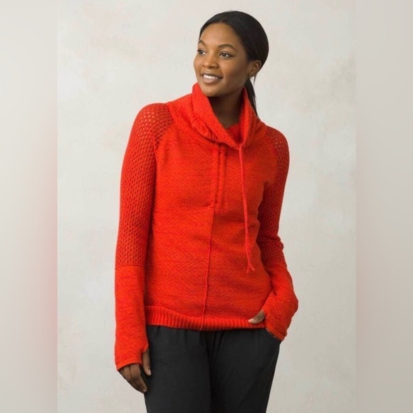 Prana Cedar Medium Long Sleeve Pullover Yoga Sweater Wool Blend in Fiery Red - Picture 1 of 10